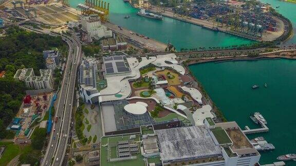 白天时间新加坡城市著名的港区商场湾航拍全景4k时间间隔