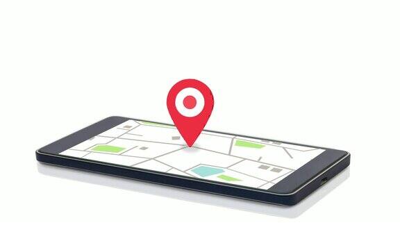 红色大头针在智能手机地图上旋转全球定位系统(GPS)技术用于导航道路上的目标大头针