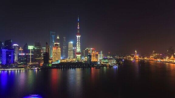 中国上海夜景鸟瞰图