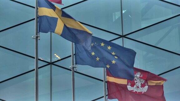 维尔纽斯摩天大楼和欧盟旗帜