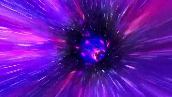 抽象紫蓝超空间曲隧穿越时空动画4K3DLoop科幻星际穿越超空间涡旋隧道的虫洞摘要网络空间的隐形传态速度跳变