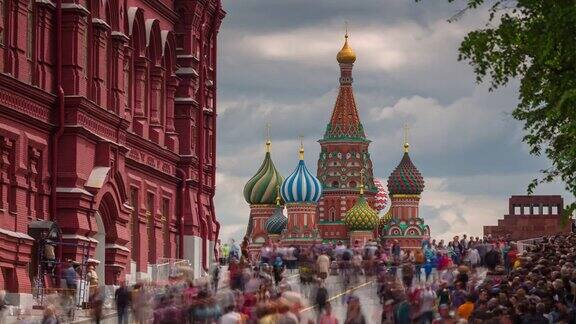 夏日莫斯科城红场大教堂拥挤的全景4k时间过去的俄罗斯