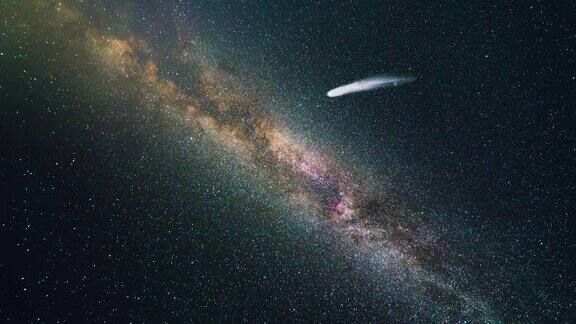 宇宙天空背景上的彗星飞行鸟瞰图