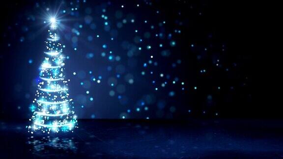 发光粒子的蓝色圣诞树循环