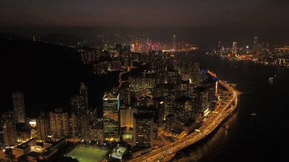 2月17日晚上香港航拍v82向后飞过鲗鱼涌及九龙湾一览都市风光