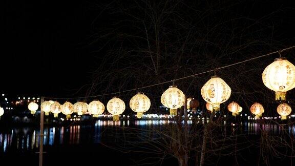 日本手工纸灯笼与城市夜景