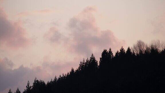 在山和树的戏剧性日落云