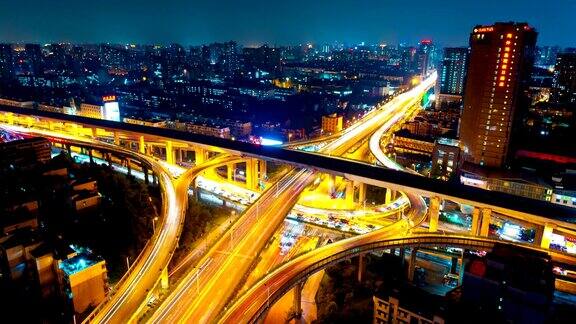 现代城市的和杭州的交通夜景时光流逝