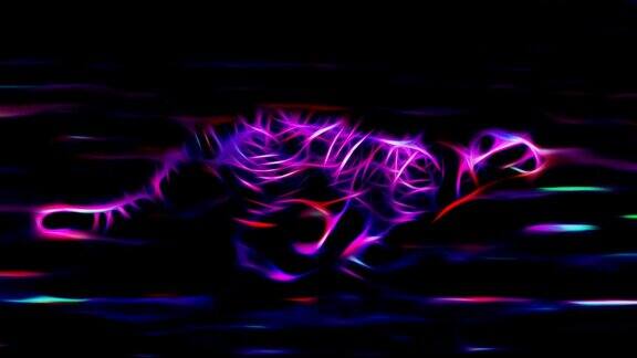 猎豹奔跑在草原霓虹灯闪烁画卡通动画无缝无尽的循环新品质独特的手工动态快乐多彩的视频动物猫的镜头