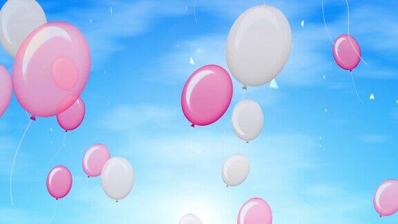 POP粉色和白色气球和天空[7秒循环]