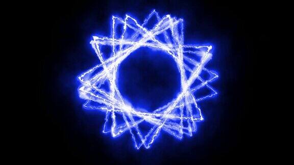 能量奥秘三角辉光蓝色运动在黑屏上顺时针旋转