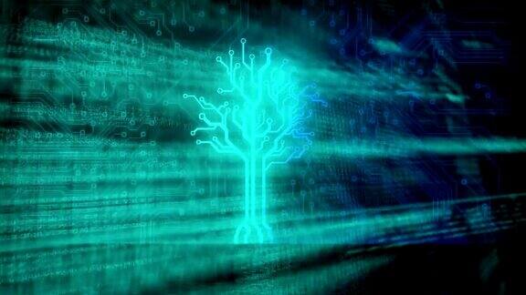 动画霓虹蓝色树在数据处理和统计