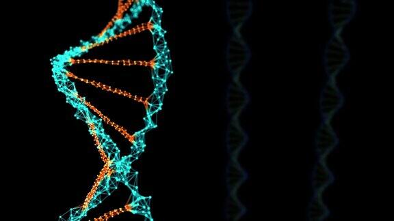 3D渲染DNA旋转在黑暗的背景抽象的化学概念