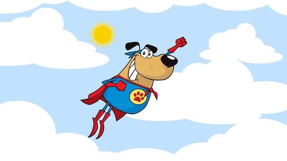 超级英雄狗卡通人物在天空飞行