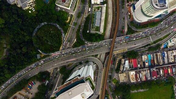 吉隆坡交通路口航拍全景图时间间隔为4k马来西亚