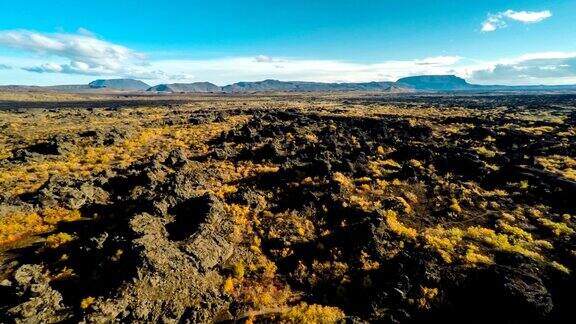 古老熔岩流的空中鸟瞰图-冰岛Myvatn