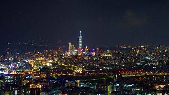 鸟瞰图台北市中心台湾智慧城市中的金融区和商业中心晚上有摩天大楼和高层建筑
