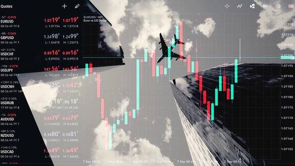 覆盖屏上股票市场的烛台图变化与波动价格全球经济与通货膨胀