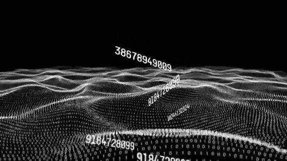 波浪网格中数字变化与二进制编码数据处理的动画