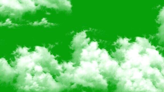 移动的白云运动图形与绿色屏幕背景