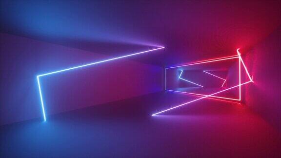 抽象霓虹背景前进无尽隧道循环动画紫外光发光线虚拟现实界面框架红蓝光谱激光