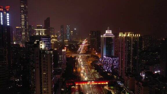 夜间照明深圳市景交通街道航拍全景4k中国