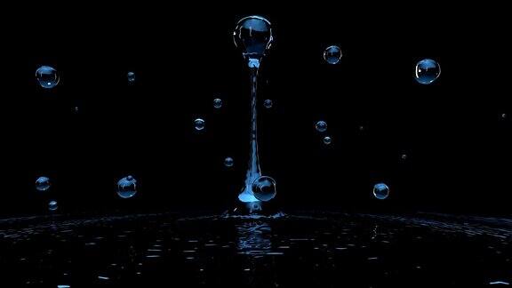 水在没有重力的情况下呈水滴状3d渲染