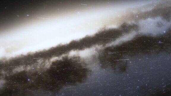 4k动画宇宙飞船以光速在太空中穿过星系银河系中数十亿颗恒星美丽的星团