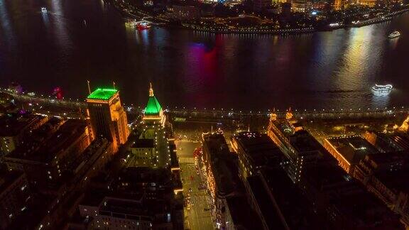 上海中国航拍v49夜景垂直鸟瞰图穿越河流俯瞰金融区1018