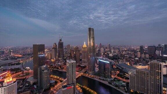戏剧性的天津城市从白天到夜晚的过渡天津中国