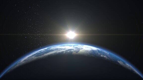 从太空日出地球上的日出地球向着太阳旋转