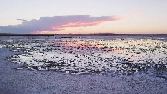 日落时的粉色盐湖