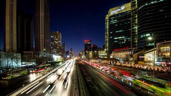 时间流逝北京Cbd夜间的城市公路交通