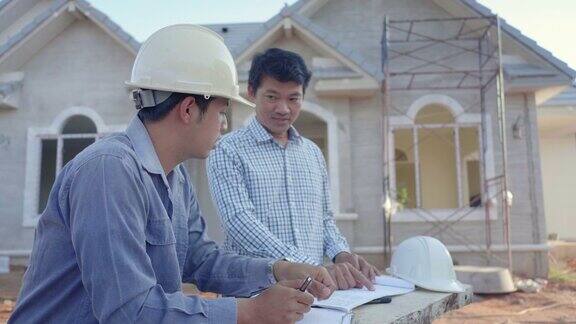 亚洲男子工程师检查在建室内房屋