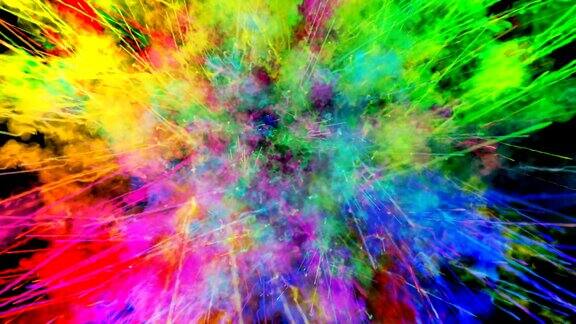 爆炸的火药孤立在黑色背景3d动画的粒子作为彩色的背景或覆盖效果迸发出彩虹般的色彩粉饼呈现出明亮如胡里节38