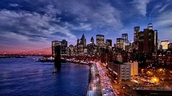 日落黄昏和曼哈顿下城的夜晚