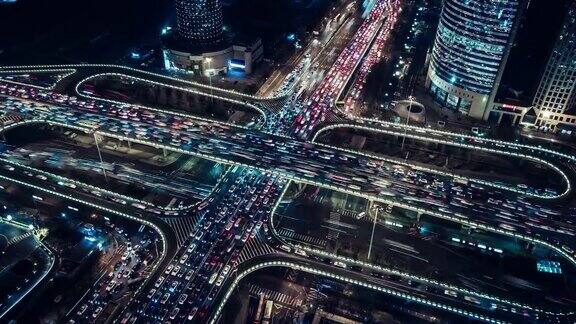 夜间中国北京城市交通鸟瞰图