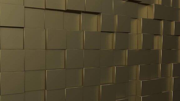 黄金光泽立方体几何瓷砖背景鼓鼓囊囊的金色数码马赛克图案创意3d平面设计墙运动动画