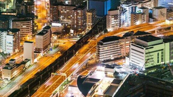 延时:横滨市区高速公路夜景鸟瞰图