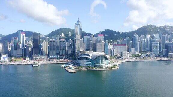 维多利亚港和港岛的无人机视图香港