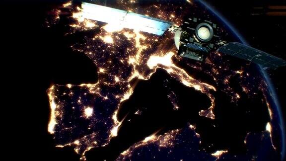 夜间城市的卫星欧洲HD1080
