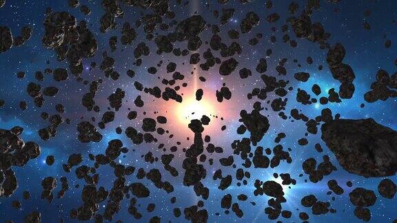 美丽的飞行通过小行星带外太空小行星的碰撞超空间