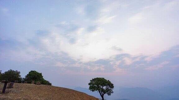 孤独的树在山上黎明到一天的时间流逝视频