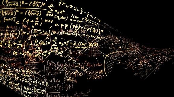 抽象的数学公式在虚拟空间中移动毛圈