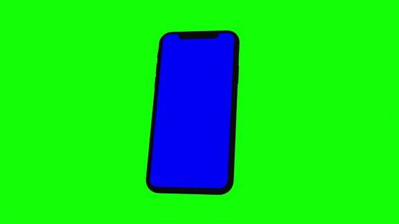 黑色智能手机打开绿色背景易于定制的蓝屏计算机生成图像