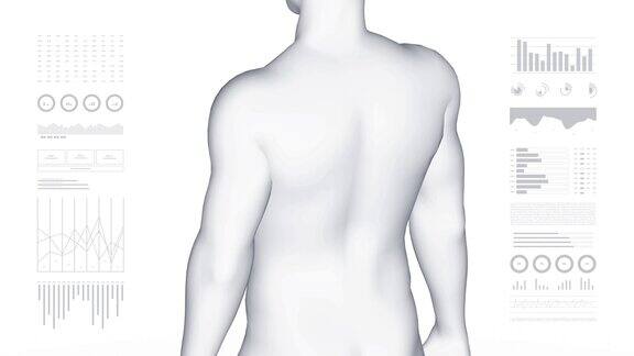 有背部疾病的男人3d身体的男孩旋转动画和男性人体结构的特写4k