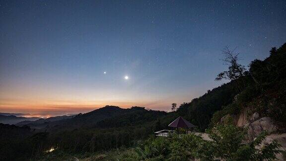 泰国颂卡省迦那区银河和日出的夜晚到白天