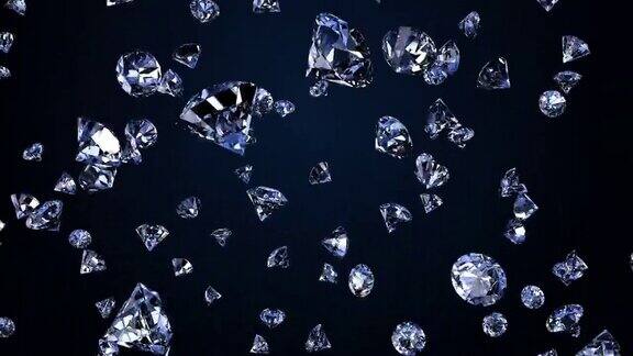 许多珠宝钻石落在黑色的石头上