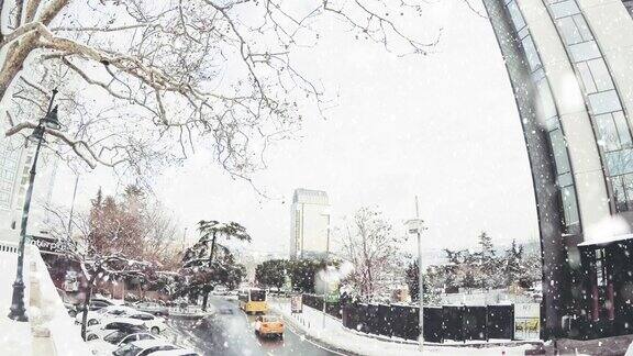 土耳其伊斯坦布尔冬季的降雪塔克西姆格齐公园