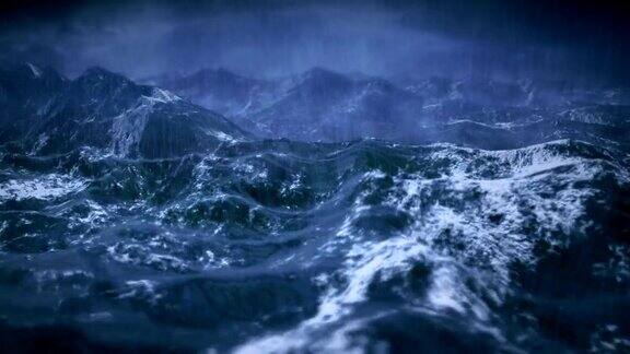 有雨有闪电的暴风雨海洋相机是静止的